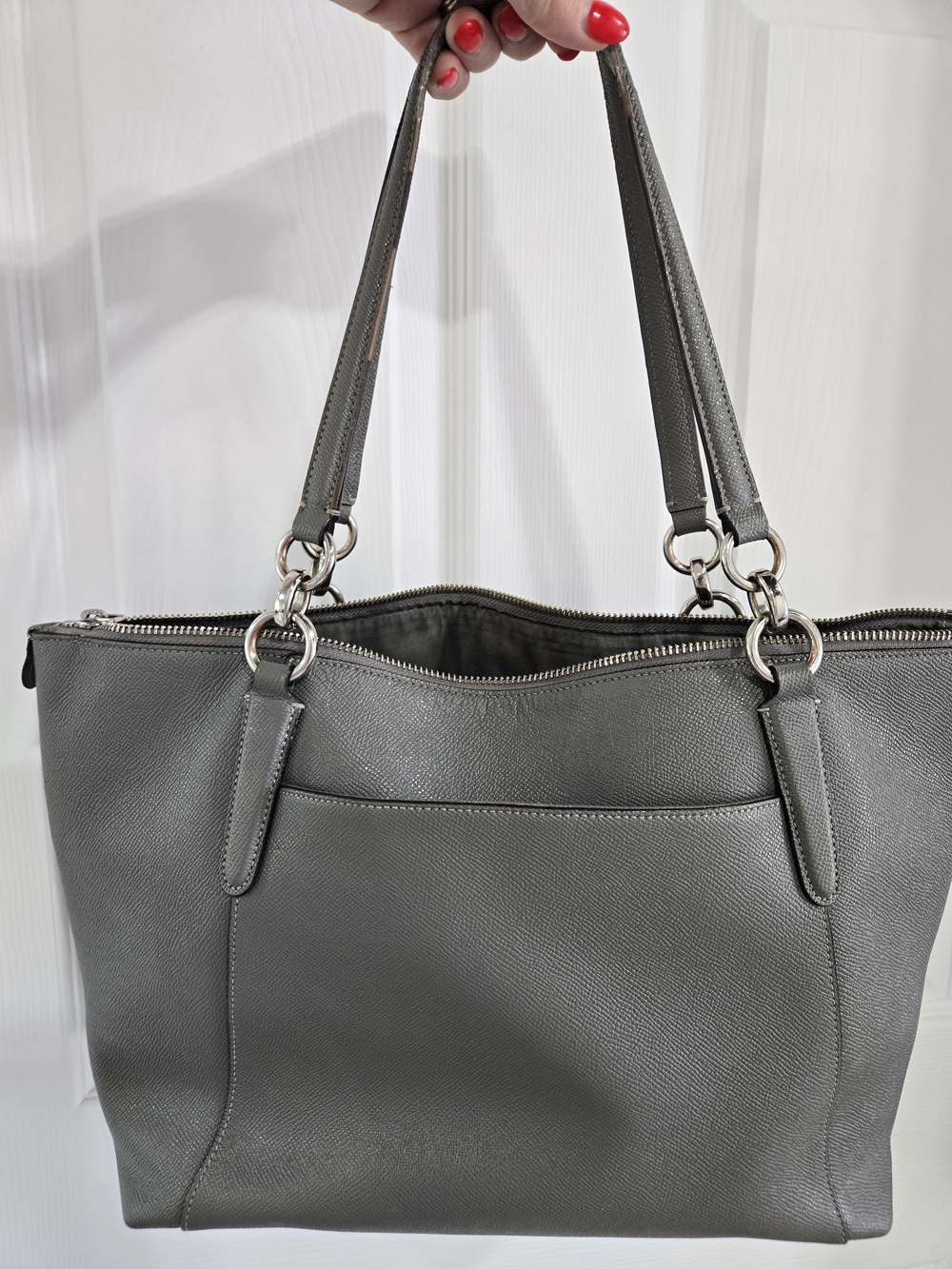 COACH Gray Leather Tote Bag with Silver Hardware - Picture 7 of 8